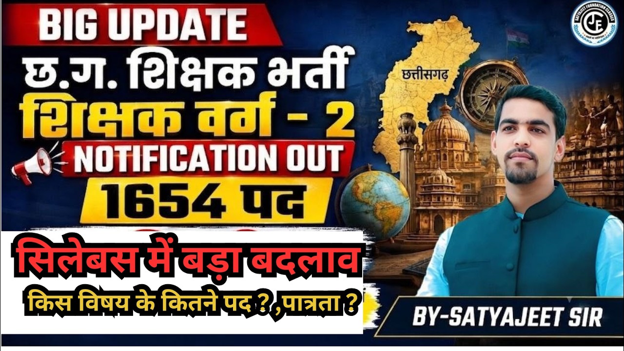 छ ग शिक्षक भर्ती। शिक्षक वर्ग 2। 1654 पद। सिलेबस में बड़ा बदलाव। क्या रहेगी योग्यता ?
