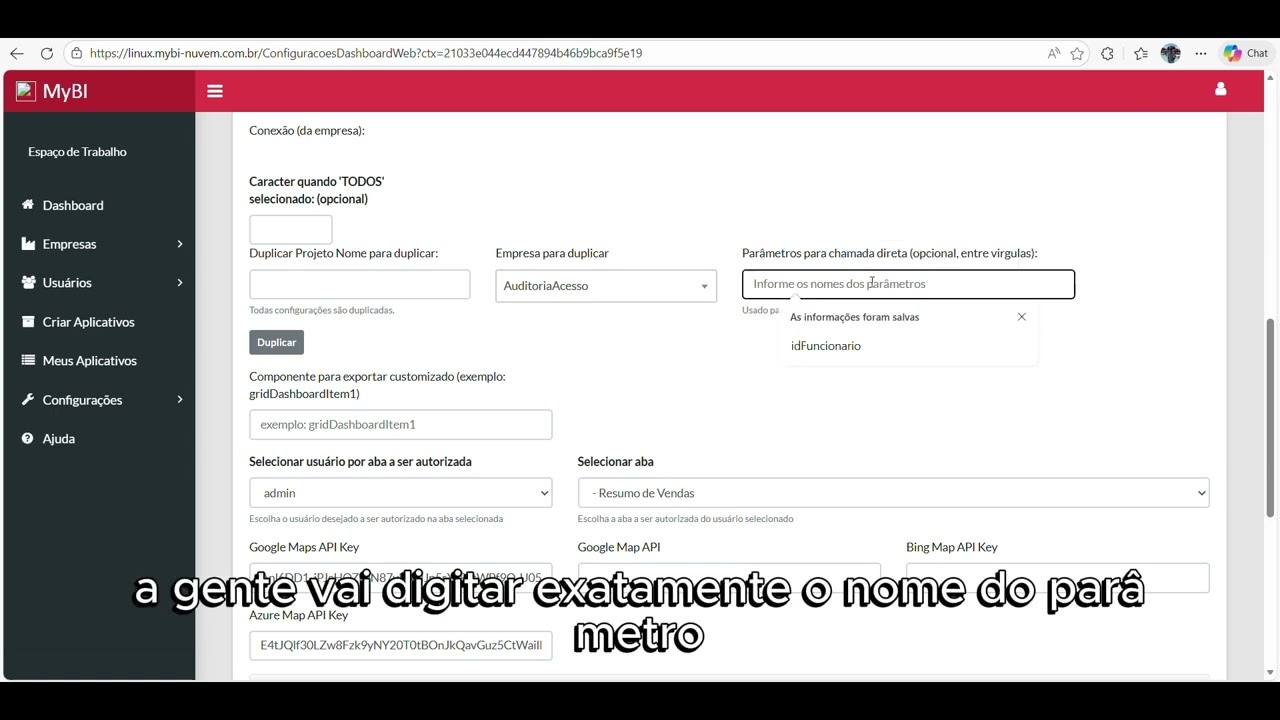Dashboard Web - Passagem de Parâmetros Dinamicamente