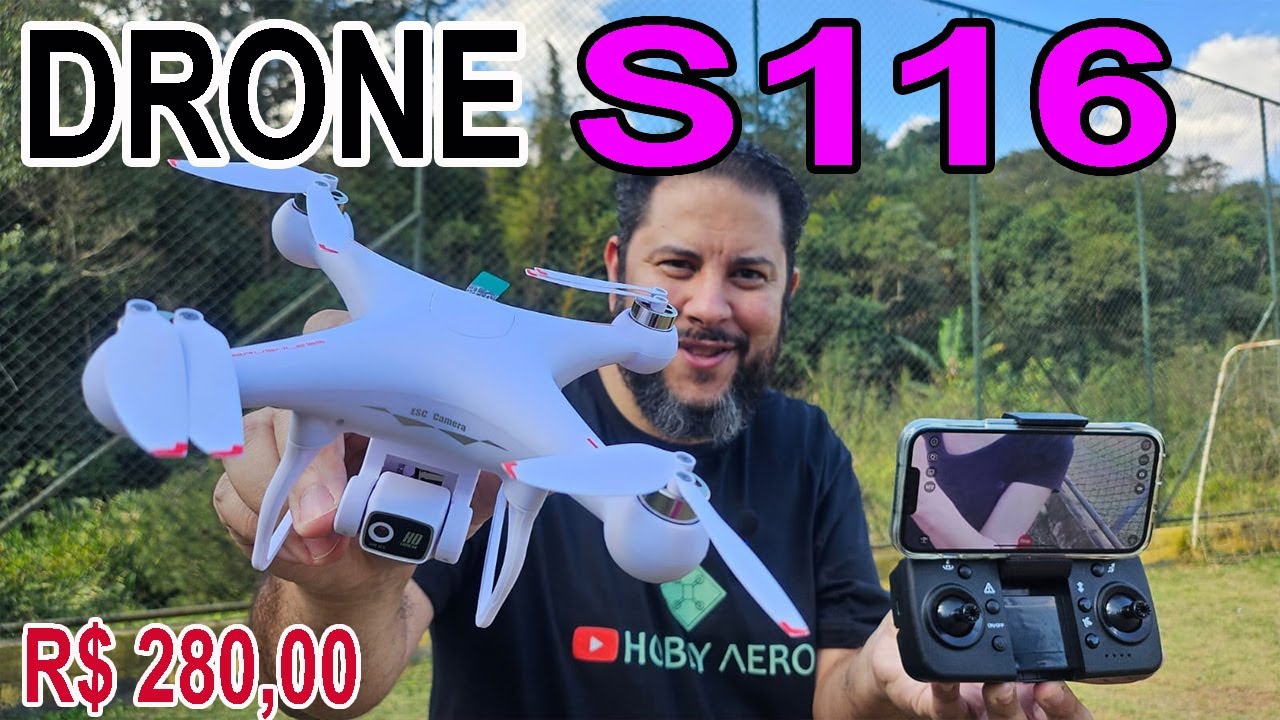 Drone S116 primeiro voo externo como Ligar teste de qualidade da imagem e camera aplicativo