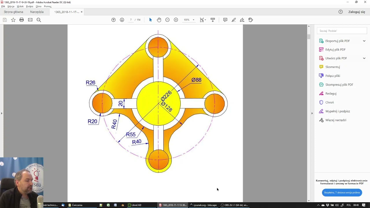 Rysunek techniczny CAD - LibreCAD - ćwiczenie 3