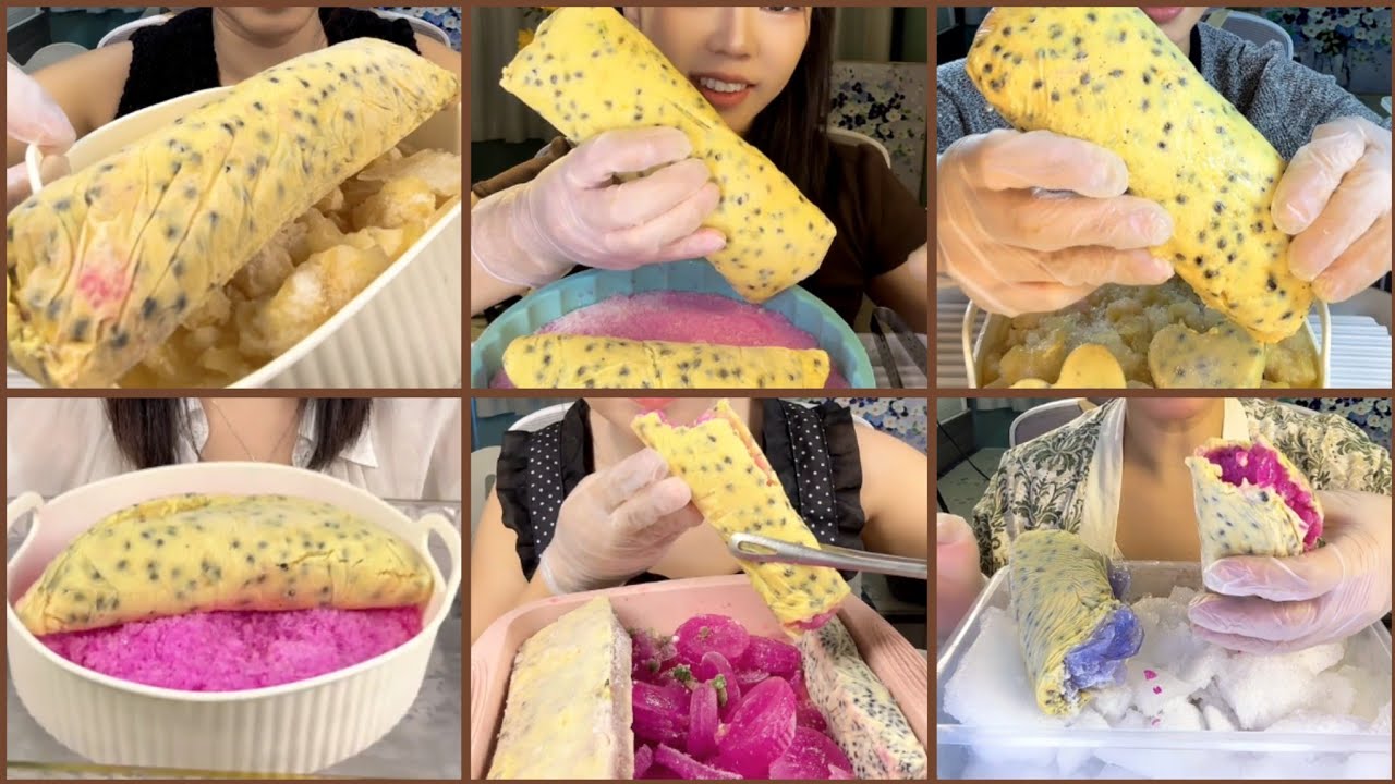 ICE TACOS, ICE ROLLED , ICE BURRITO || PASSION FRUIT ICE EATING ONLY BITES ICE SHOP 💫😋