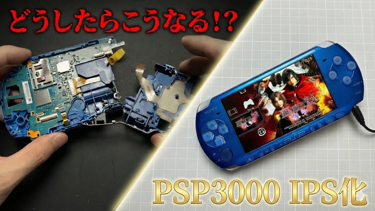 知識ゼロの素人が、3000円のPSPをIPS液晶に改造してみた結果【PSP3000 修理 / IPS LCD Mod】