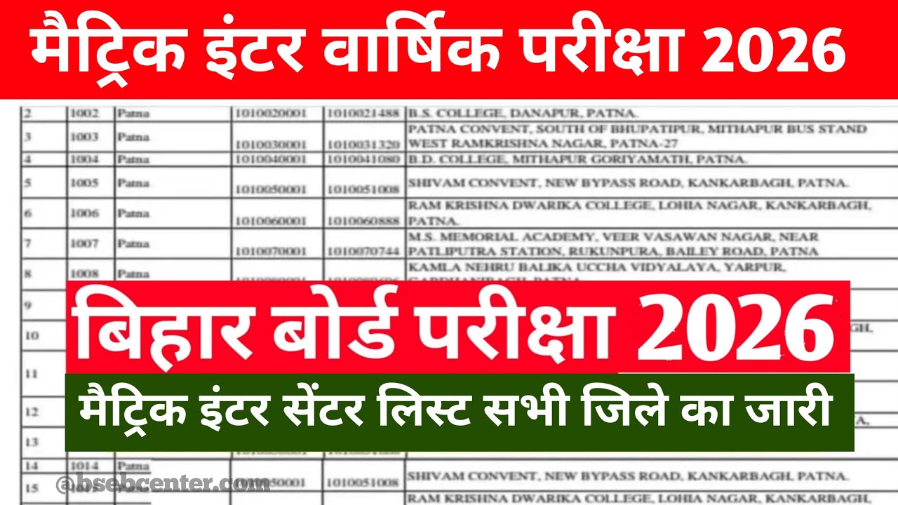 Bihar Board Exam 2026 Centre list | 10th 12th Exam center list 2026 | Bseb Centre List kaise Dekhe
