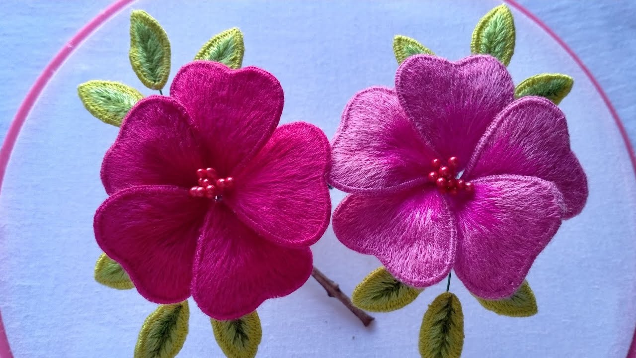 Beautiful 3D Flowers Hand Embroidery | Long and Short Stitch | Tutorial Menyulam Bunga Bagi Pemula
