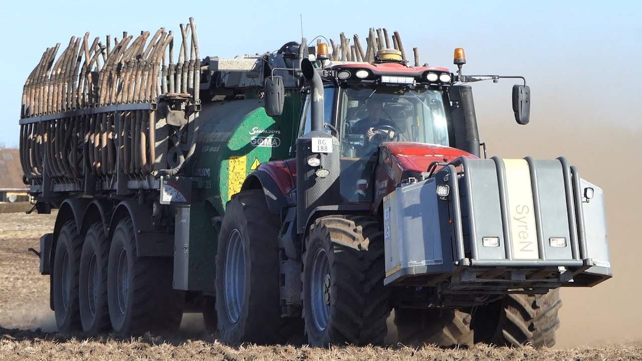 Case IH 380 Magnum laying slurry w/ Samson PG II 35 Manure Barrel + SyreN | DK Agriculture