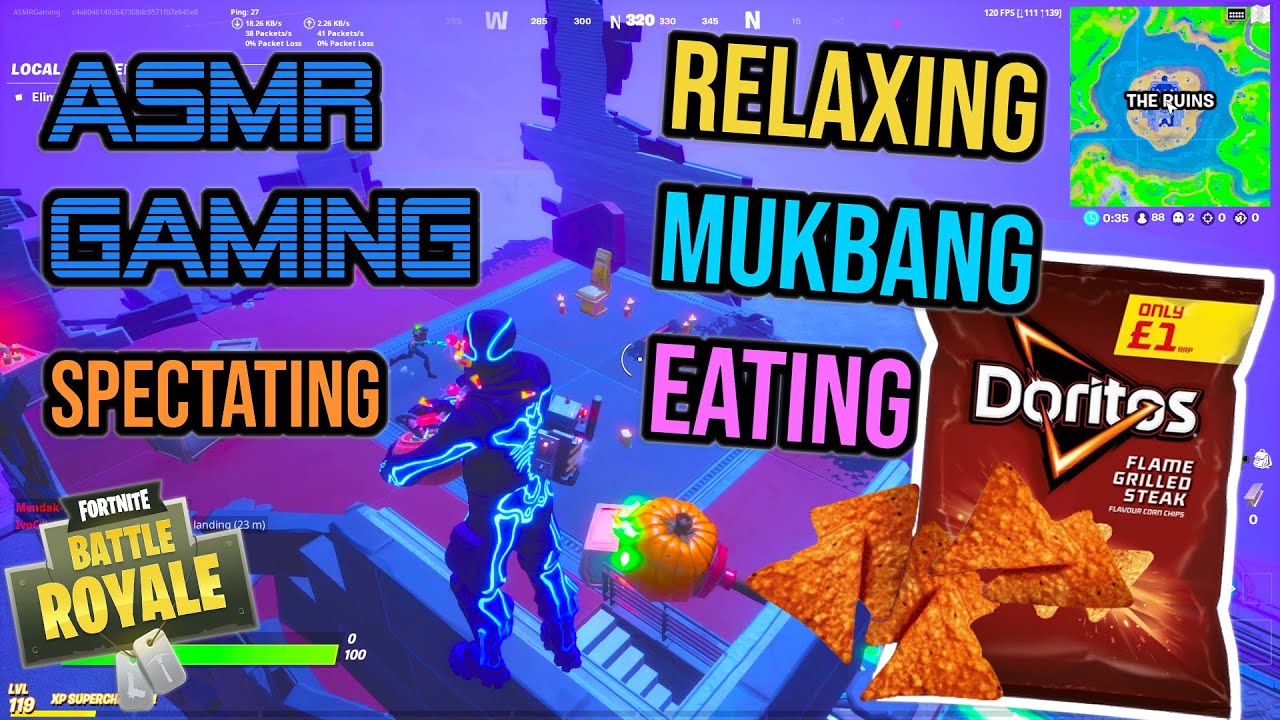 ASMR Gaming | Fortnite Flame Grilled Steak Doritos Mukbang Crunchy Eating 먹방 🎮🎧 Relaxing 😴💤