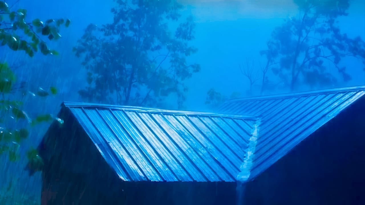 🔴 Heavy Rain and Thunder Sounds for Sleeping - BlUE Screen | Thunderstorm Sleep Sounds, Live Stream