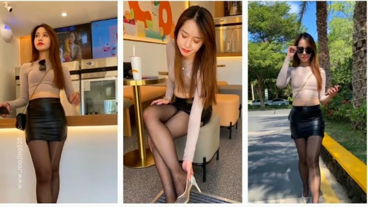 Beautiful model 💓 black leather short skirt p3 🤩 #hhchannel #hhkhoedang
