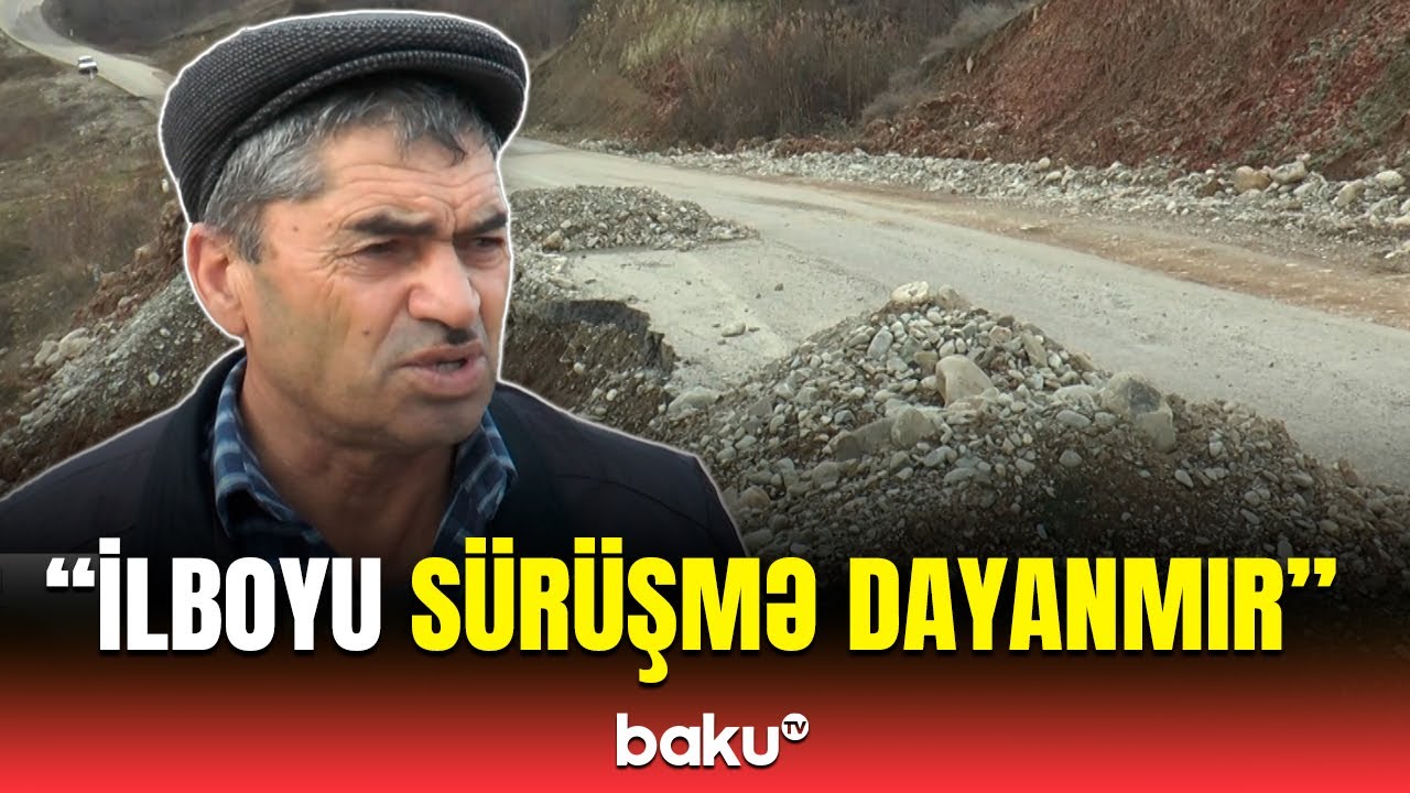Yol bərbad vəziyyətdədir | Şamaxıda torpaq sürüşməsi sakinləri narahat edir
