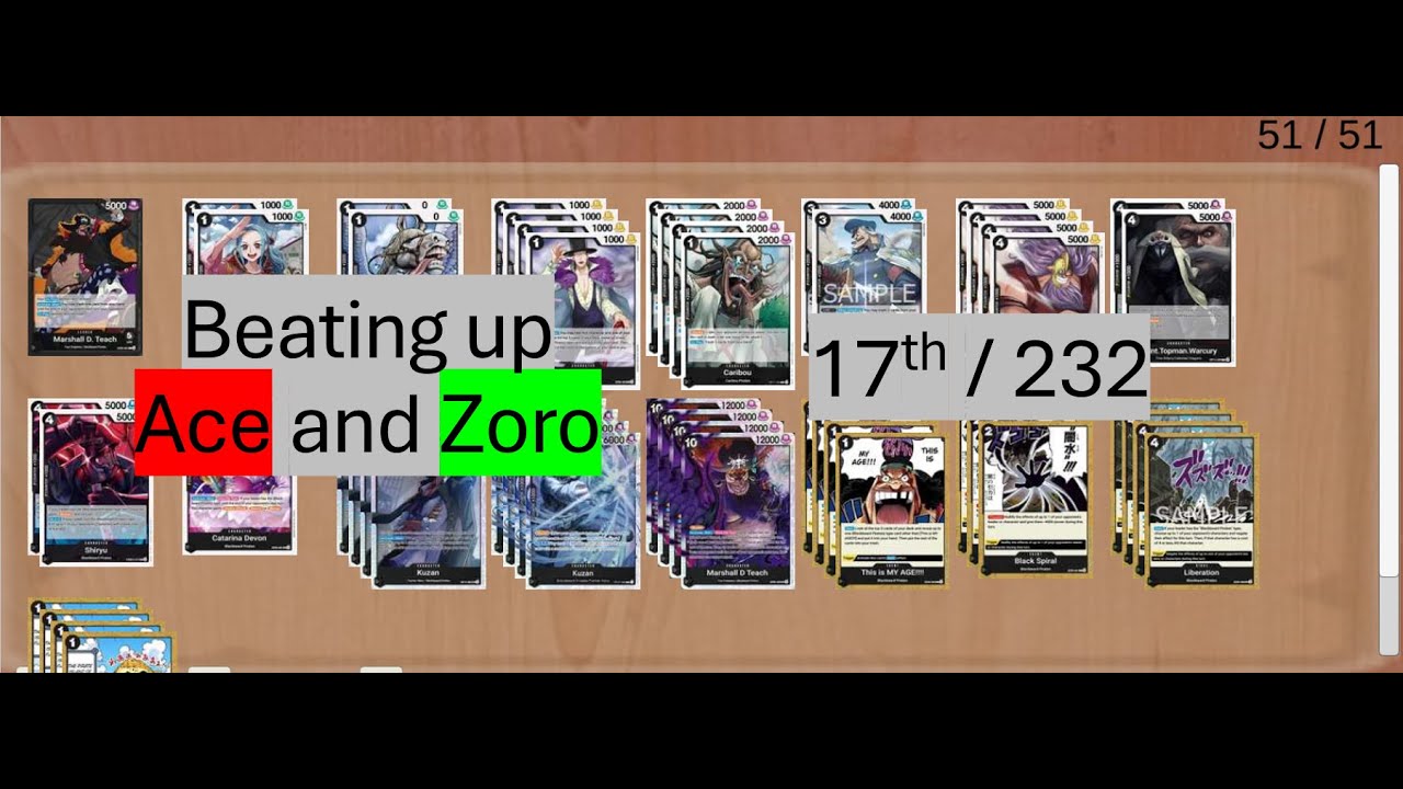 Blackbeard OP13 Tournament Gameplay/Commentary:  Zoro, Ace, Ace, Ace
