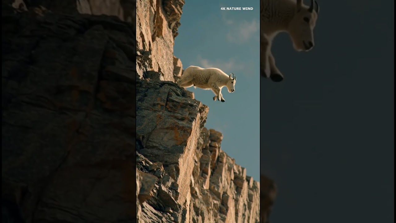 Mountain Goat Jumps from a Massive Cliff | 4K Nature Wind