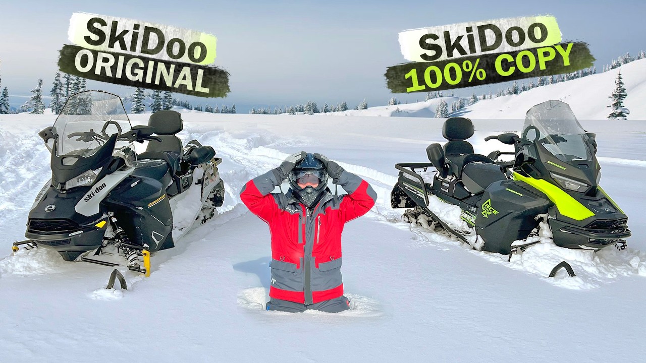 Exact Chinese copy of Ski Doo sled VS Original SkiDoo snowmobile! Battle in deep powder!