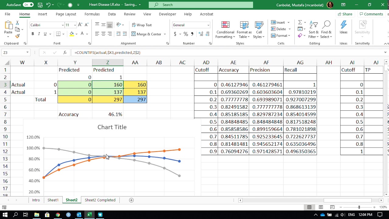Logistic Regression Using Excel Video 2 - Predicting Heart Disease Probabilities