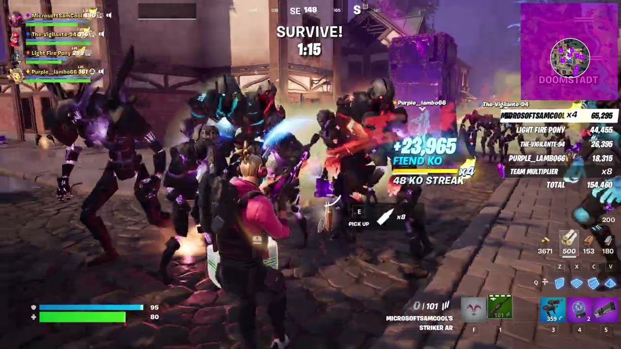 Fortnite Chapter 5 Horde Rush as Rift Strider Drift with Light Fire, Vigilante94 and Purple Lambo