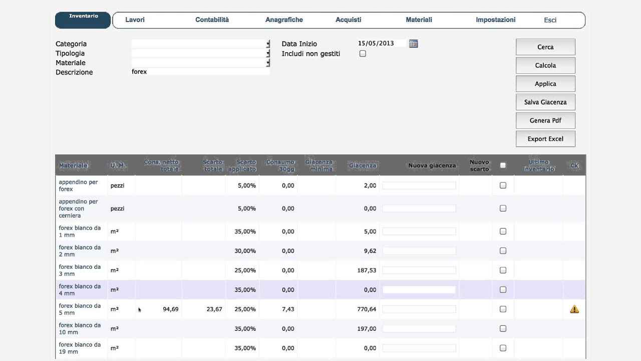 Gestione dell'inventario - PrinTrace (V4.0)