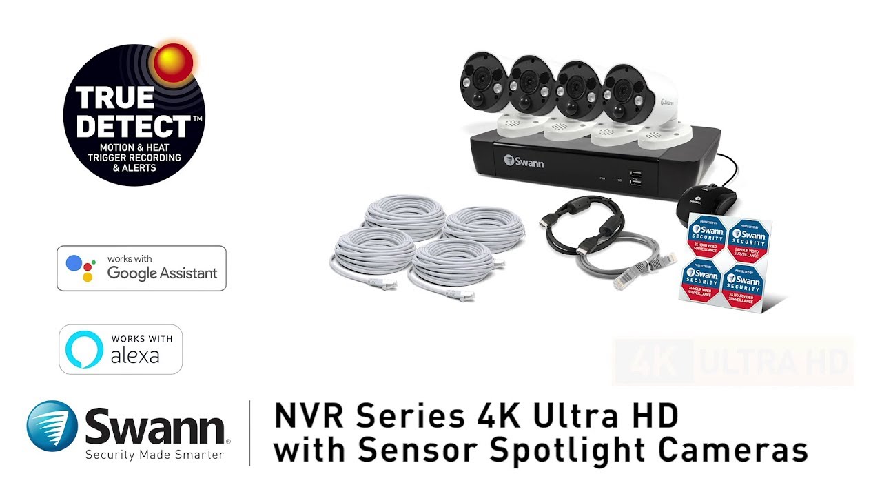 Swann 4K Security System Overview NVR-8580 Spotlight Security Camera NHD-885MSFB Swann Security app