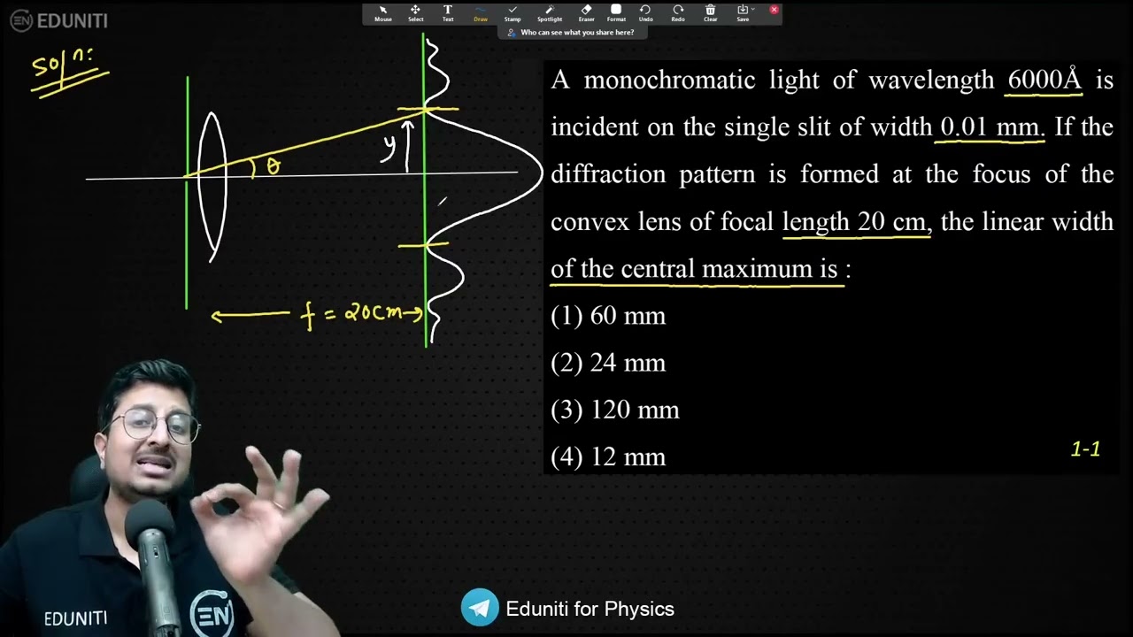A monochromatic light of wavelength 6000&Aring; is incident on the single slit of width 0.01 mm. If the