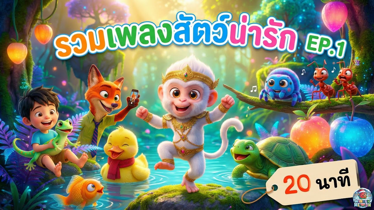 รวมเพลงสัตว์น่ารัก EP.1 ฟังยาวๆ 20 นาที (ลิง มด แมงมุม เต่า เป็ด) | WINTERMELON