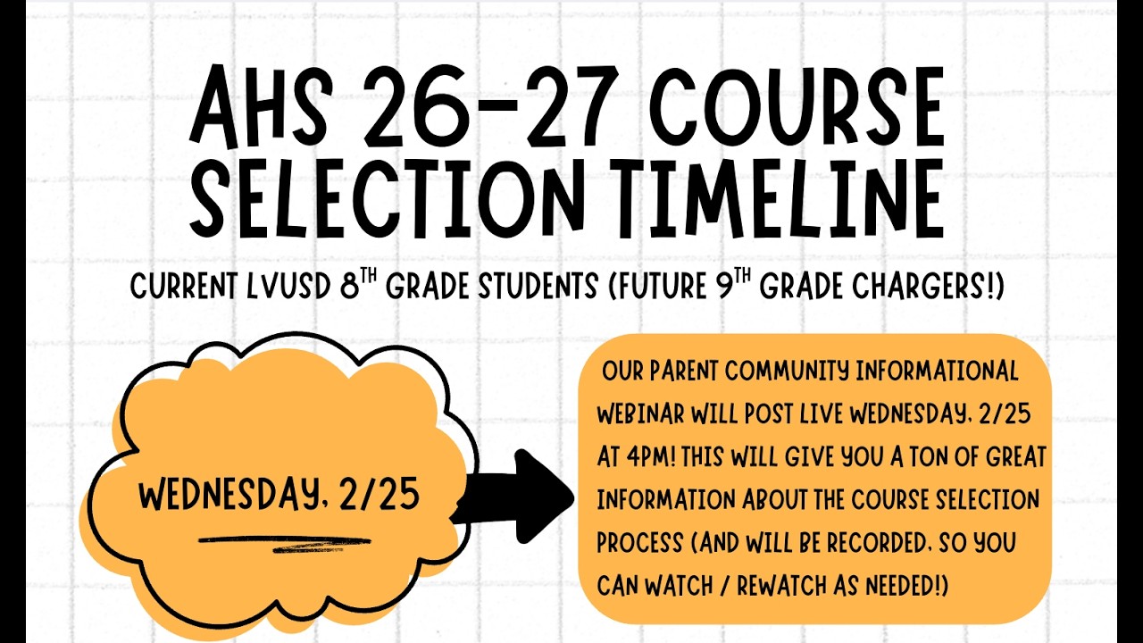 Parent & Community Webinar - Current LVUSD 8th Grade Students | AHS Course Selection Process 26-27