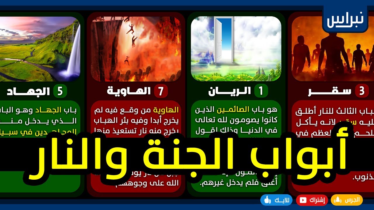 عدد أبواب الجنة وأبواب النار بالترتيب وباختصار 🌈🌋 أبواب الجنة الثمانية وطبقات النار السبعة 😮