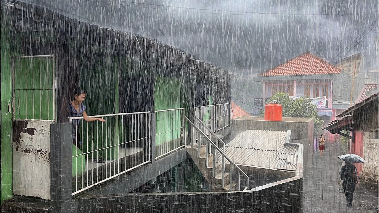Super Heavy Rain in My Village | very cool, Sleep instantly with the sound of heavy rain - ASMR