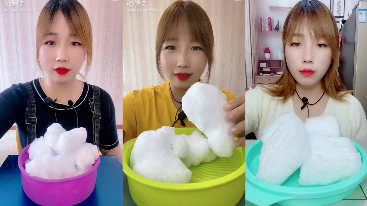 ASMR BIG BITES WHITE ICE BY QIANI #asmr #asmreating #ice #iceeating #kwai #crunchyasmr #whiteice #