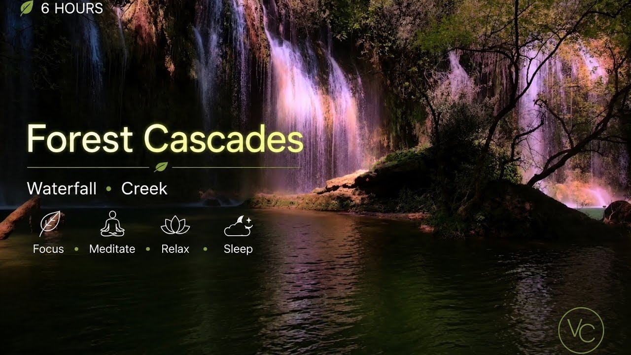 𝖋𝖔𝖗𝖊𝖘𝖙 𝖈𝖆𝖘𝖈𝖆𝖉𝖊 ⛲ 6 Hours of Peaceful Waterfall Sounds for Deep Sleep, Study & Relaxation