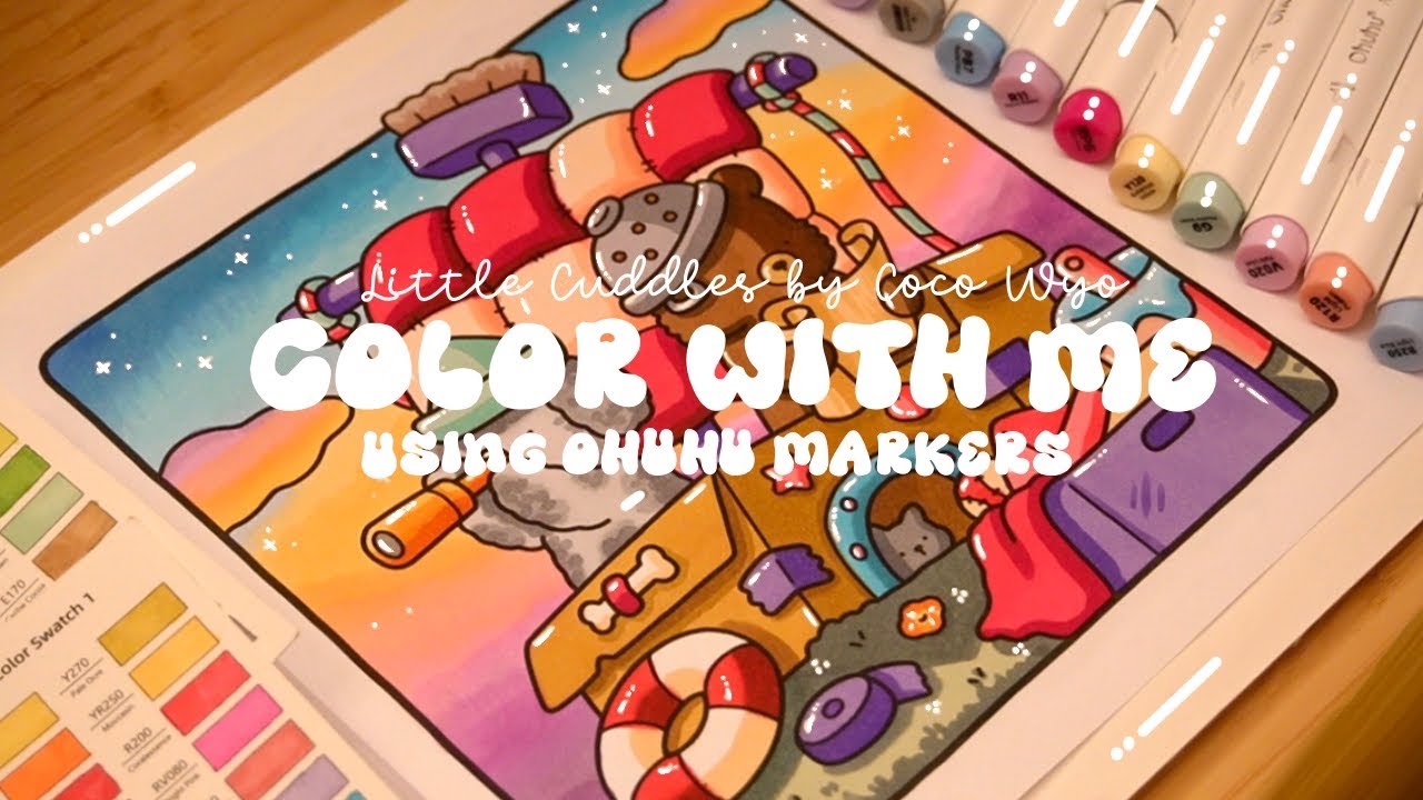 Color with me (ASMR) 💕🏴‍☠️ 'Little Cuddles' by Coco Wyo using Ohuhu markers 🌱✏️ #adultcoloring #asmr