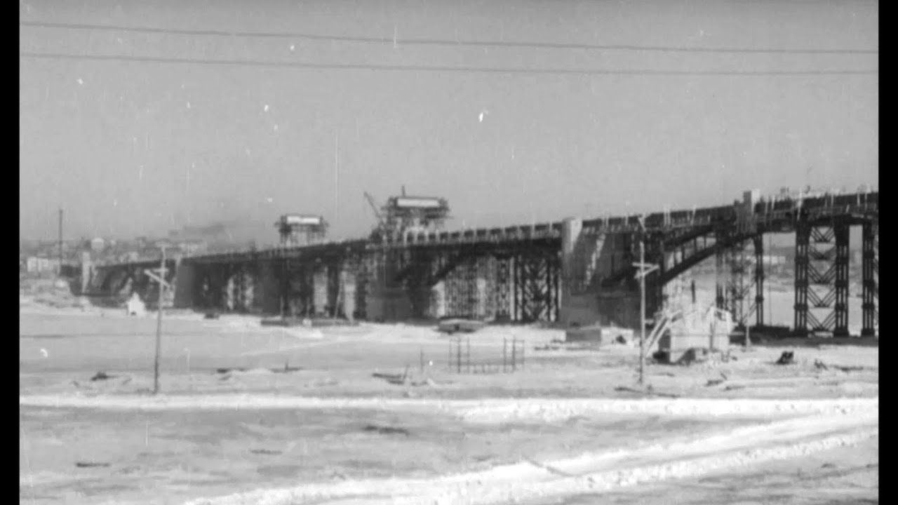 Кинохроника 1950-х. Строительство Коммунального (Октябрьского) моста в Новосибирске и другие сюжеты