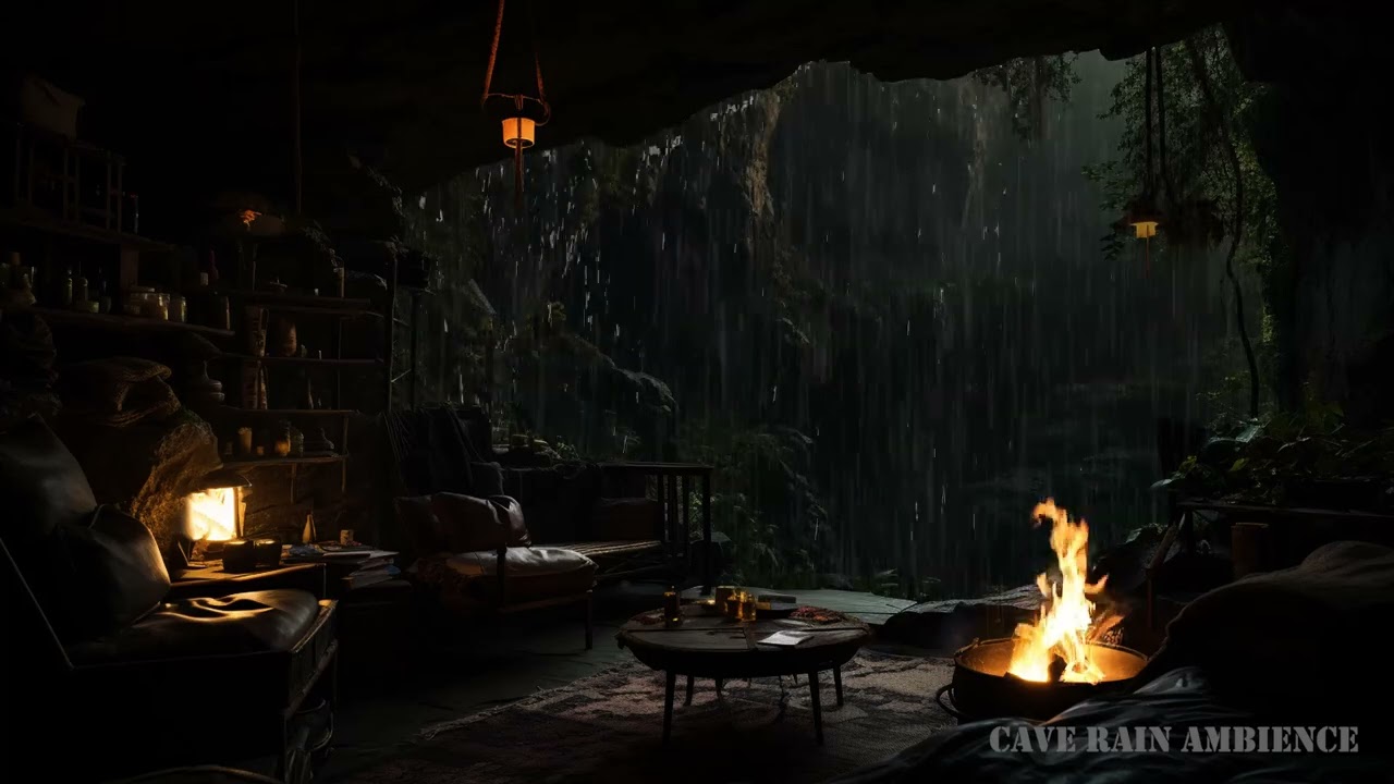 Rain Sounds Echoing in Cave at Night | Relaxing Rain on Cave Ambience for Deep Sleep and Inner Peace