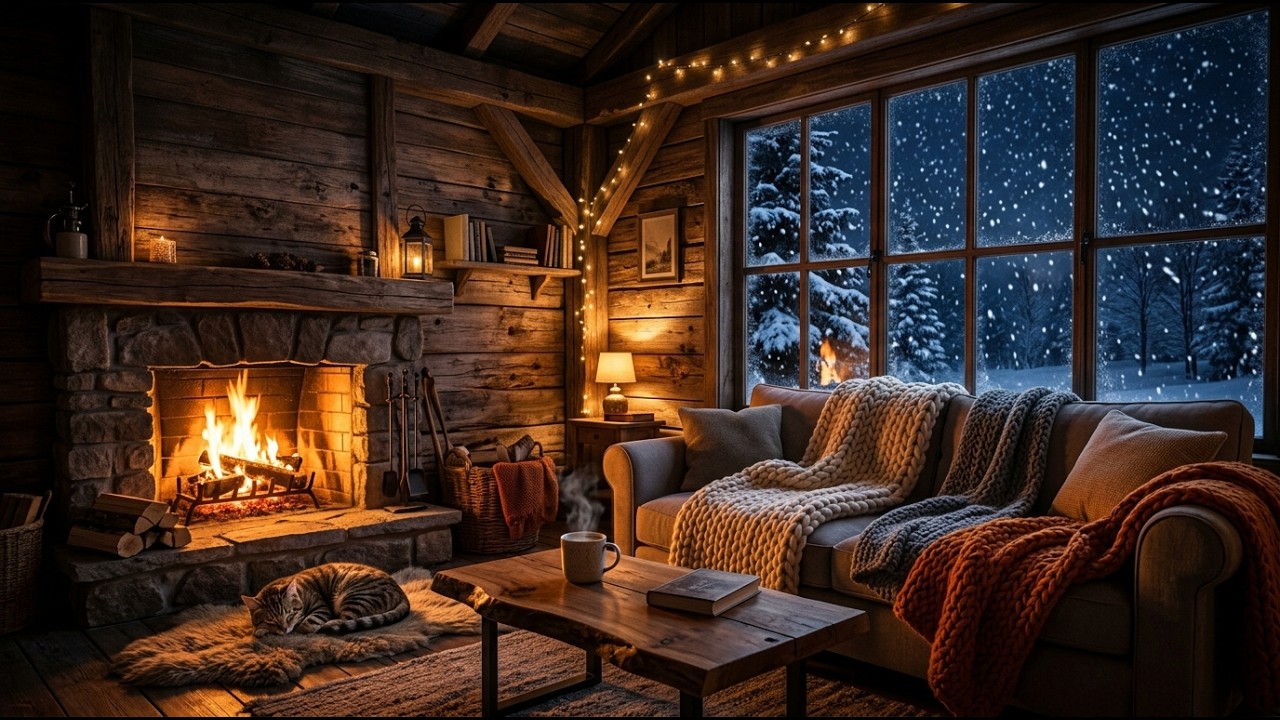 ❄️ Snowy Forest Cabin 24/7 | 🎷 Smooth Jazz & Cozy Fireplace Ambience