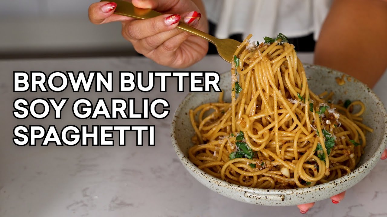 Brown Butter Soy Garlic Spaghetti from #IndulgentEatsatHome