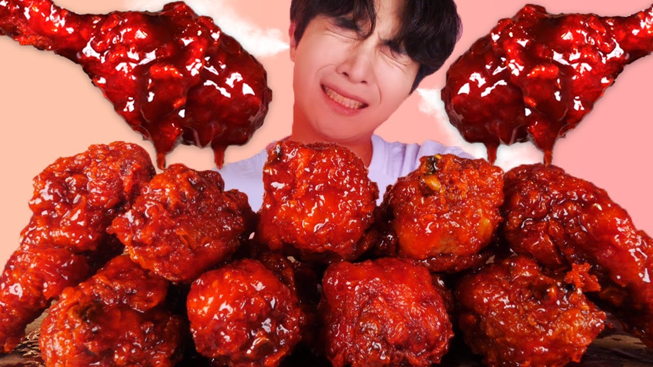 RUS SUB)Сплошная Огонь Жареная курица Еда Mukbang🔥Spicy Fire Chicken Korean ASMR Hoony Eatingsound