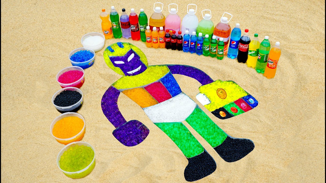 How to make Colorful THANOS with ORBEEZ & Coca Cola, Sprite, Mtn Dew, Mirinda, Fanta VS Mentos