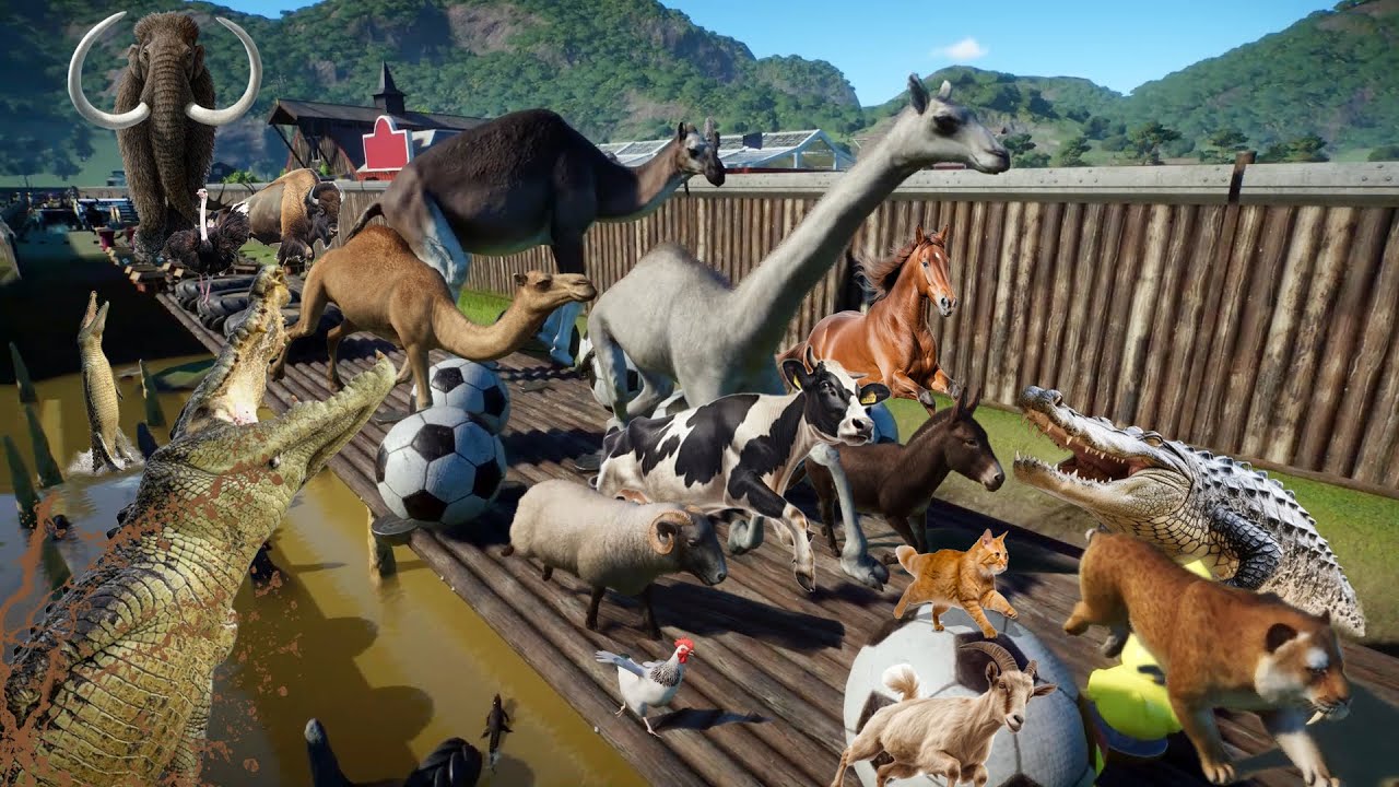 Гонка 35 сельскохозяйственных животных против 35 вымерших животных в Planet Zoo включает мамонта,...