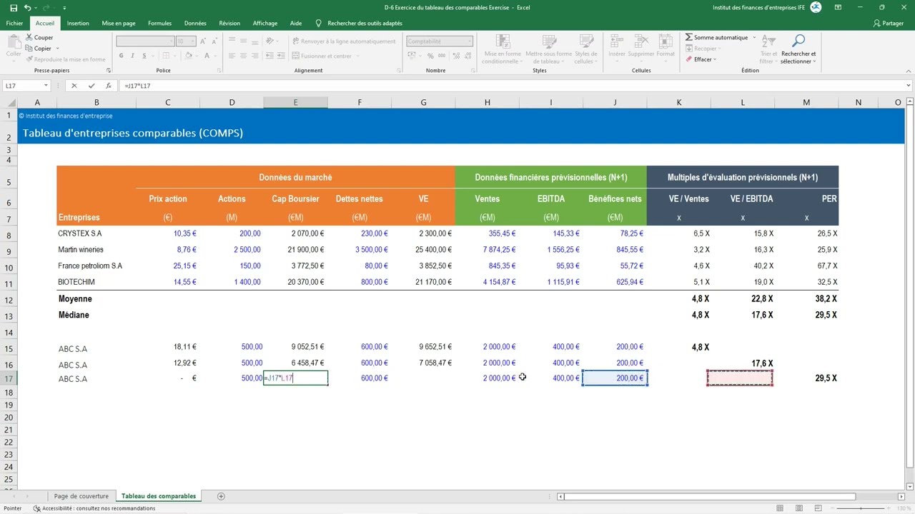Évaluer une entreprise avec la technique des comparables (modèle Excel) - IFE