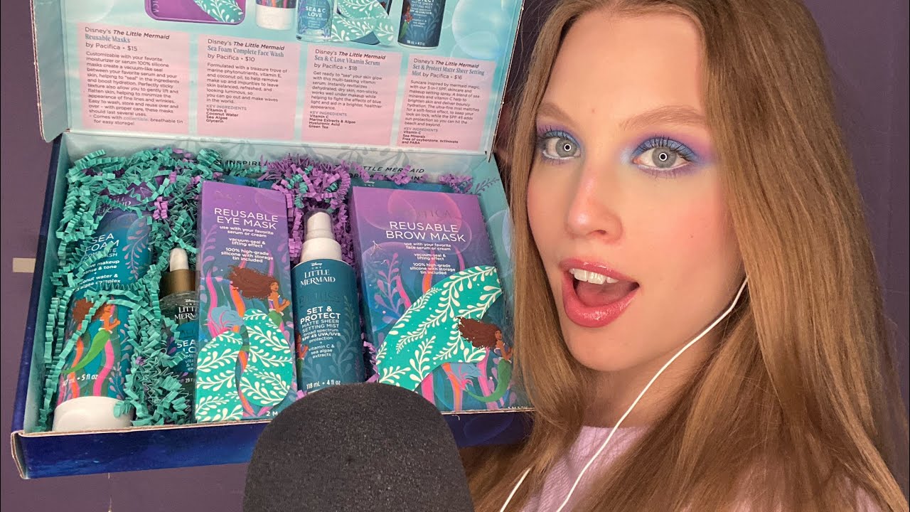 ASMR Unboxing The Little Mermaid Skincare Collection ~ Tapping, Whispering, Scratching and more!