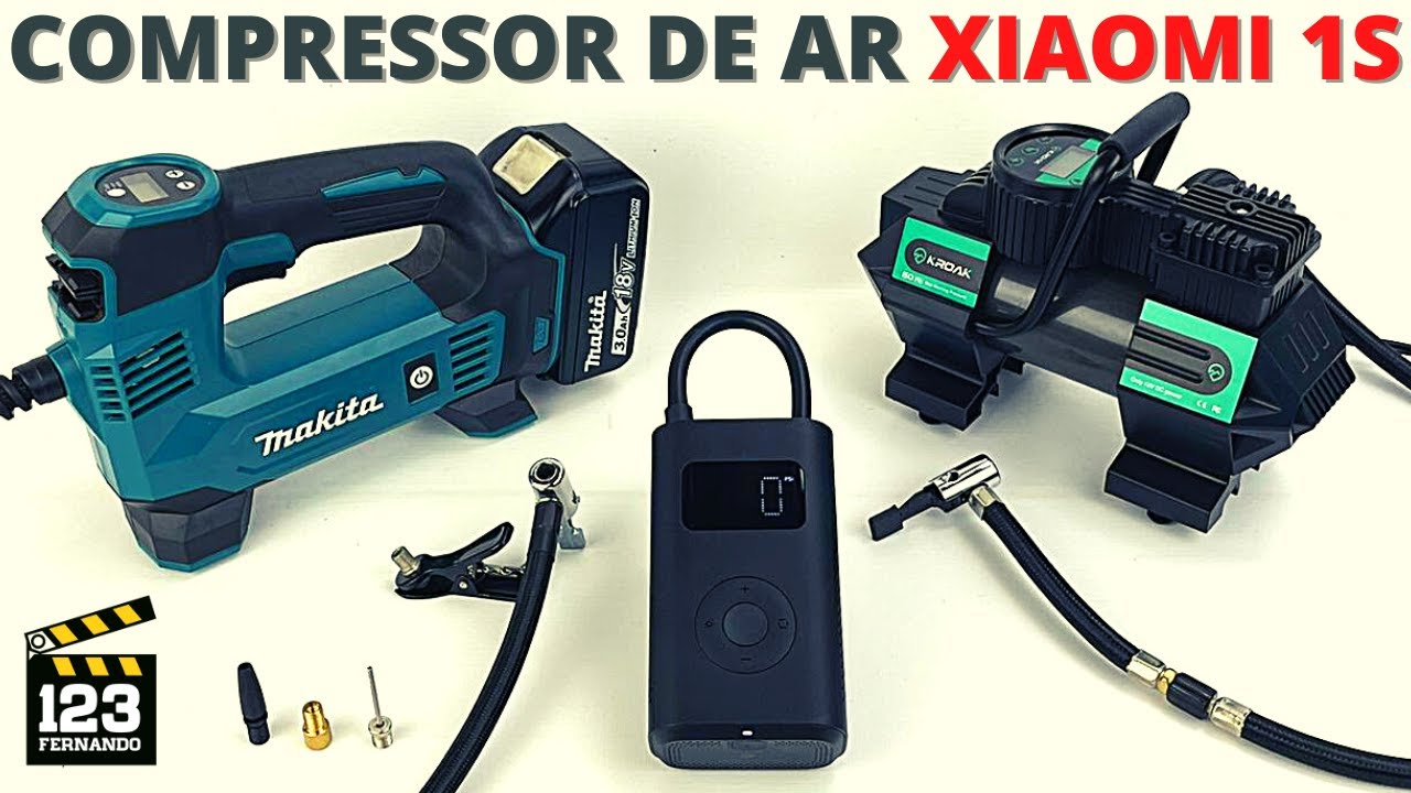 COMPARATIVO COMPRESSOR DE AR XIAOMI 1S SUPER PORTÁTIL, COMPRESSOR MAKITA 18V E COMPRESSOR KROAK 12V.
