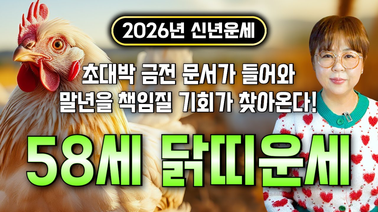 ✨2026년 병오년 1969년생 58세 닭띠운세✨13년만에 천운 들어와 2026년에 100% 대박납니다! 금전,귀인,문서운 모두 펑펑 터진다!! 69년생 58세 닭띠의 신년운세!