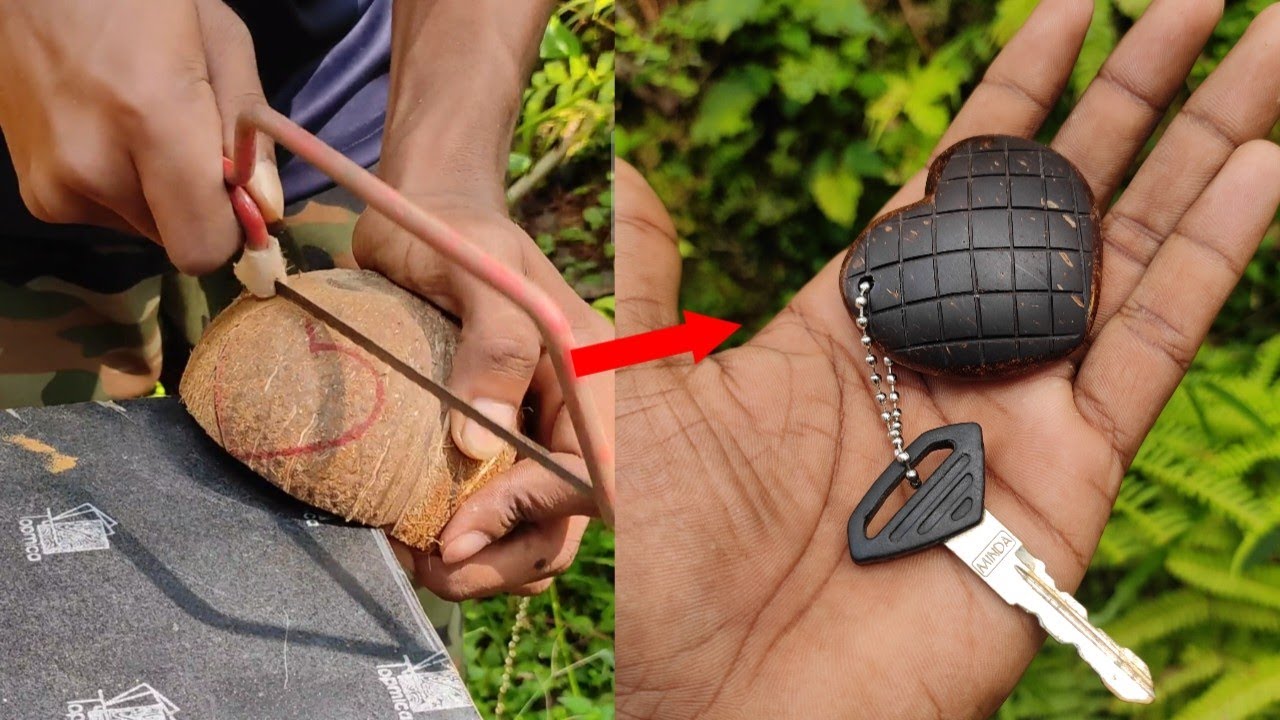 How to make a keychain with coconut shell/DIY craft idea