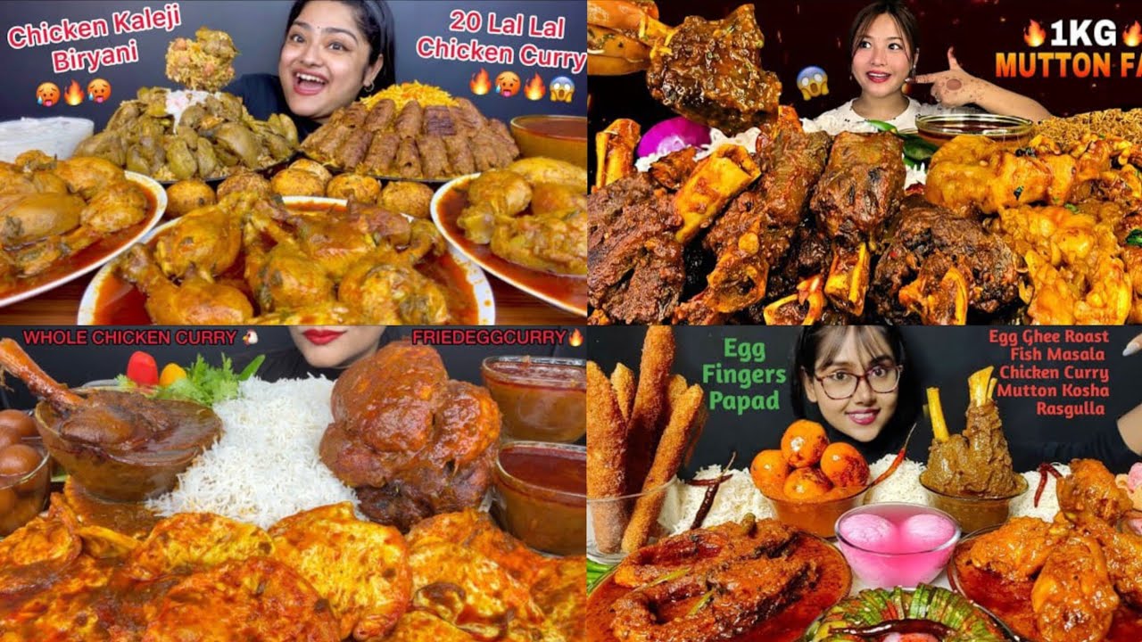 ASMR; EATING SPICY MUTTON CURRY, FAT CURRY, CHICKEN CURRY, EGG CURRY🔥 BASMATI RICE