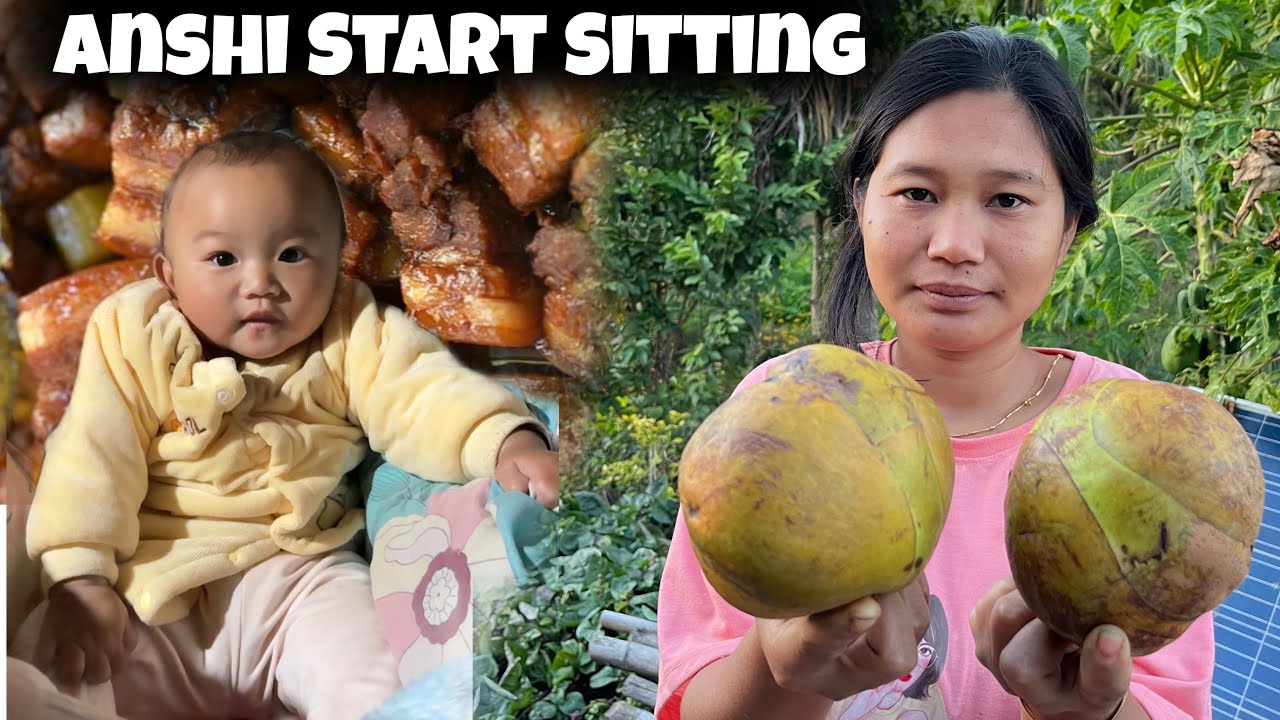 Cooking Pork with Elephant Apple | Daughter start sitting 