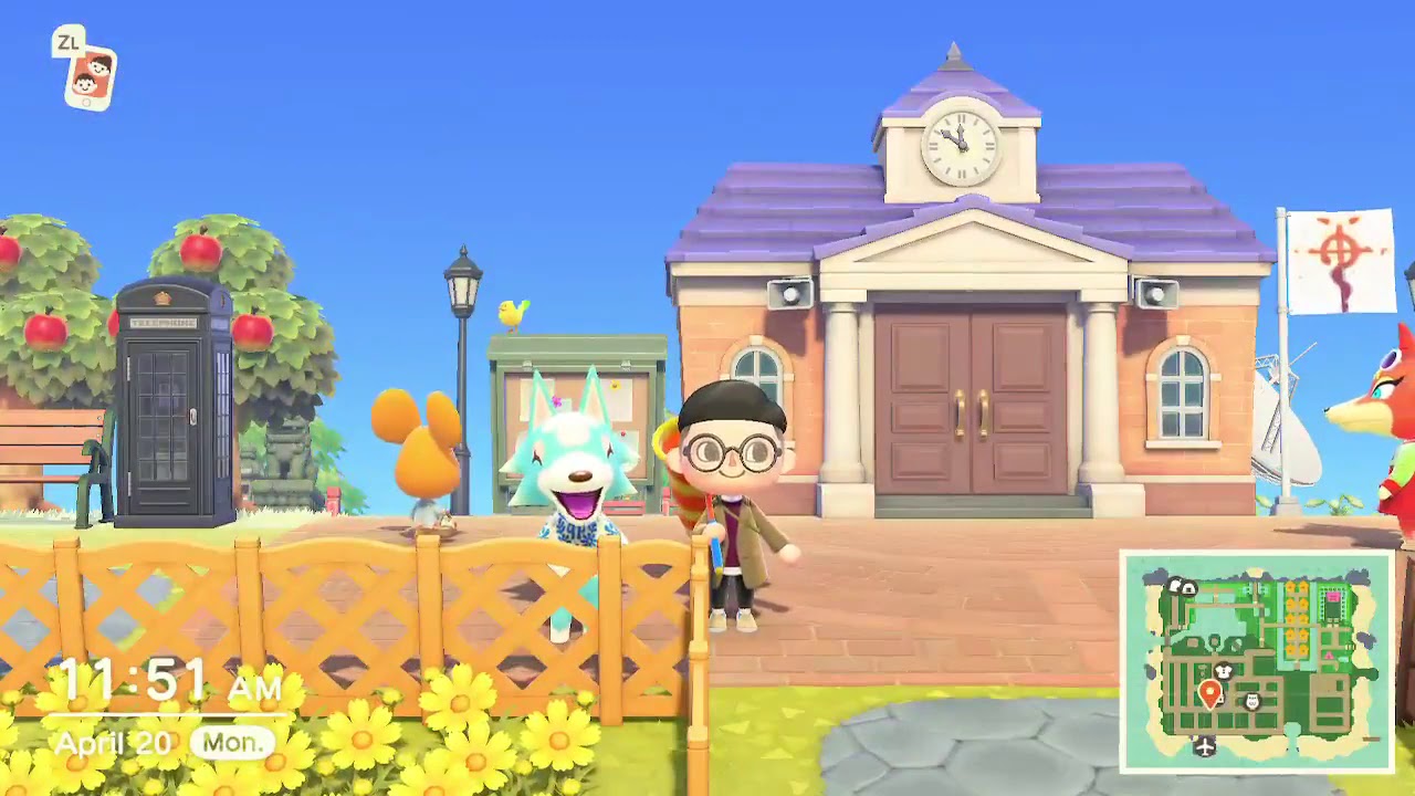 Skye Singing Marine Song 2001 with Audie Sweeping in the Background in Animal Crossing: New Horizons