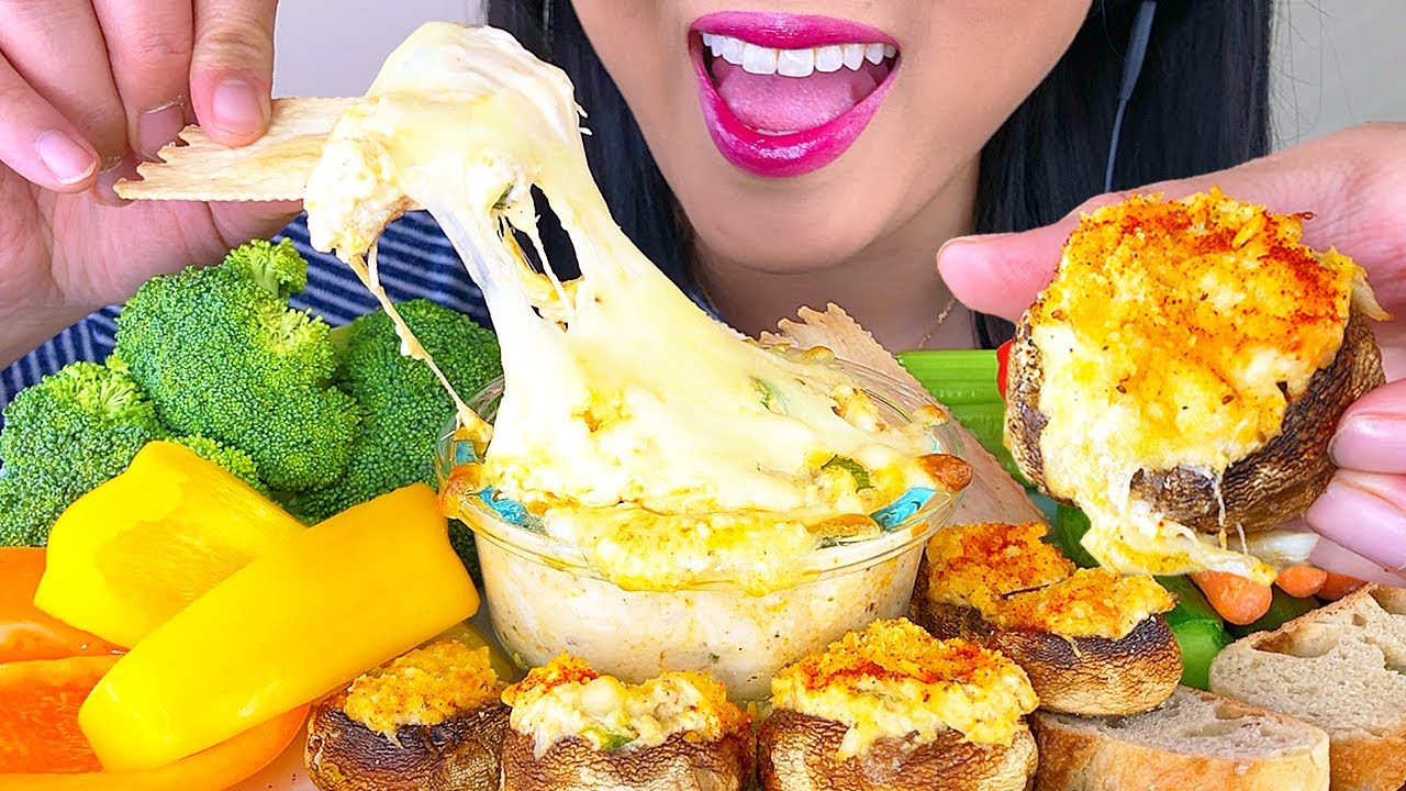 ASMR CHEESY CRAB DIP with CRAB STUFFED MUSHROOMS (NO TALKING) | ASMR Phan
