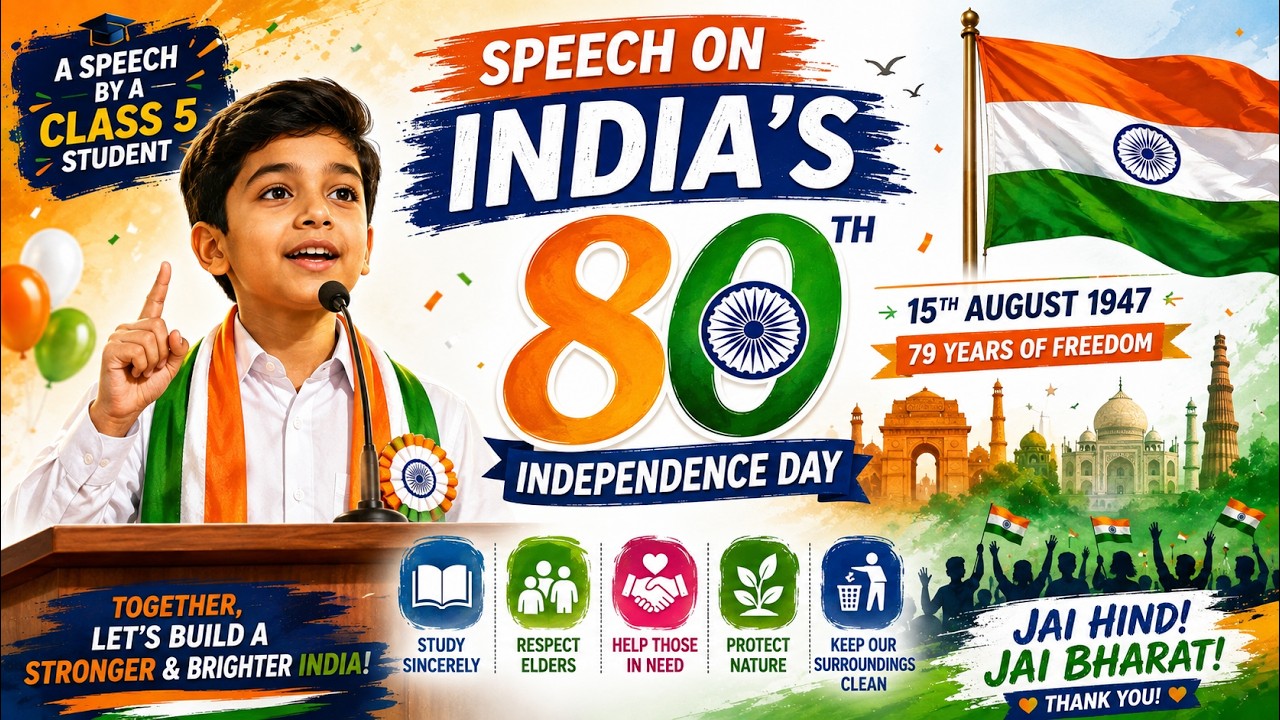 Easy Speech on Independence Day for Class 5 🇮🇳 | 80th Independence Day Speech in English | 15th Aug