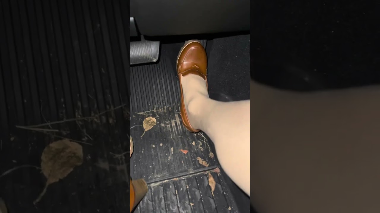 Crossdresser pedal play ASMR pedal pumping in brown lugged high heel loafers