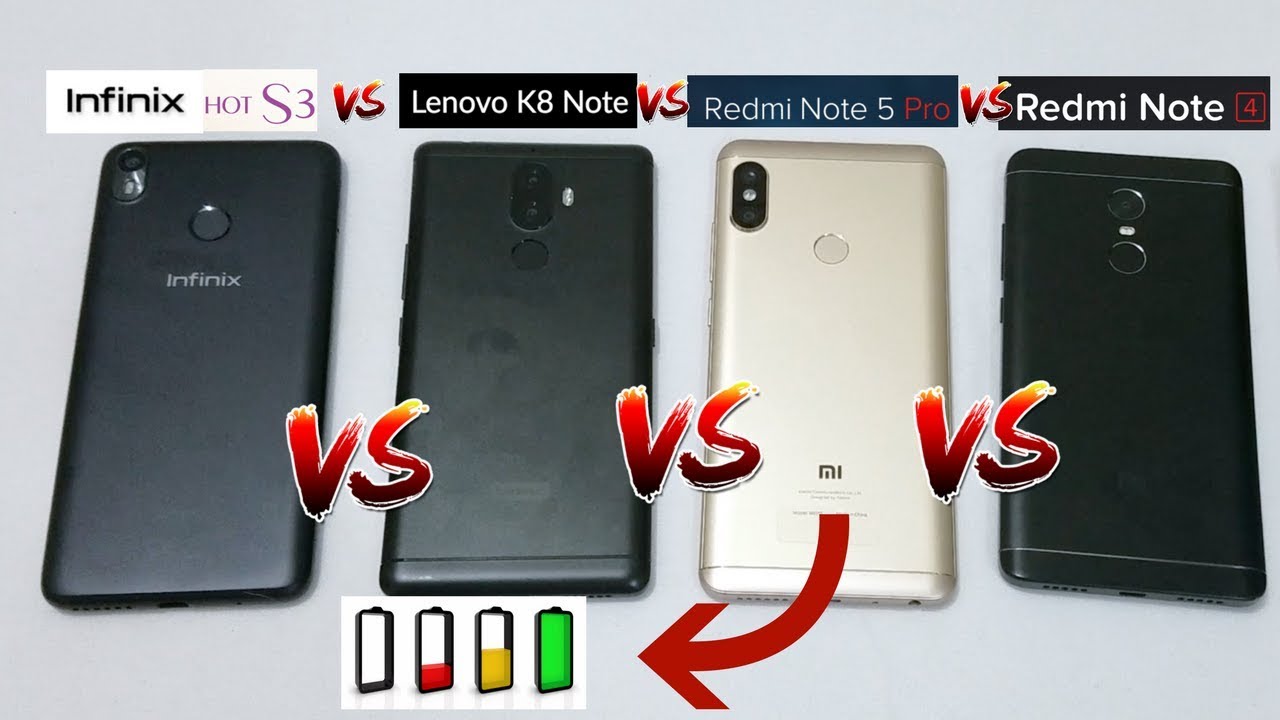 Redmi Note 5 Pro VS Redmi Note 4 VS Infinix Hot S3 VS Lenovo K8 Note - Battery Discharge Test