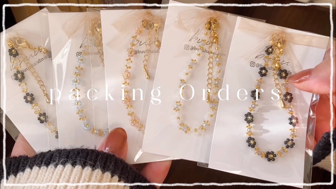 【packing orders】ご注文を頂いた新作のビーズブレスレットを梱包します🎀| 作業音ASMR