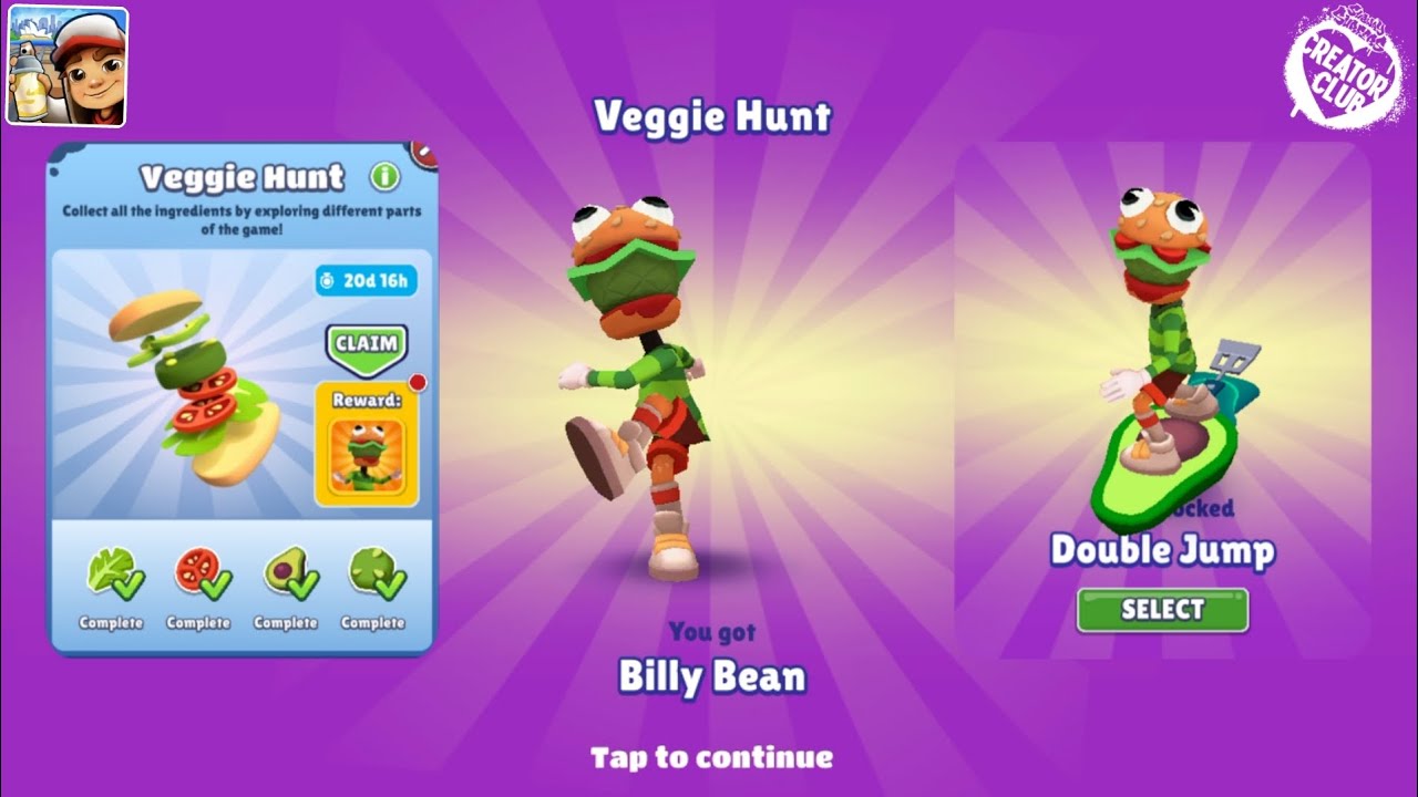 Subway Surfers Sydney 2024 : Billy Bean Unlocked by Completing Veggie Hunt Challenge on Sydney 2024