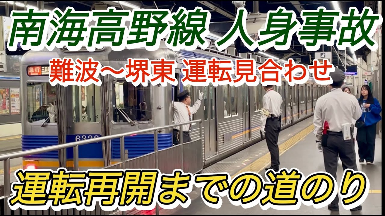 【人身事故からの運転再開】2025/11/02 南海高野線 我孫子前〜浅香山間での人身事故による運転見合わせから 運転再開までの難波駅での様子